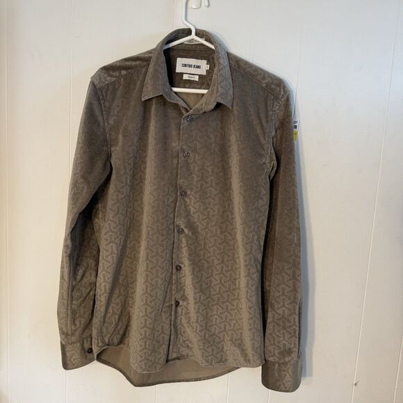 Men’s Button Down Geometric Contiguous Jeans Premium Cotton Slim Fit Size L - Picture 2 of 6